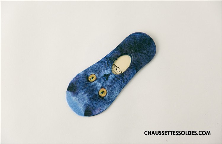 Chaussette Basse Femme Invisible Chaussettes En Coton Été Dessin Animé Le Nouveau Printemps Bleu Marin Impression