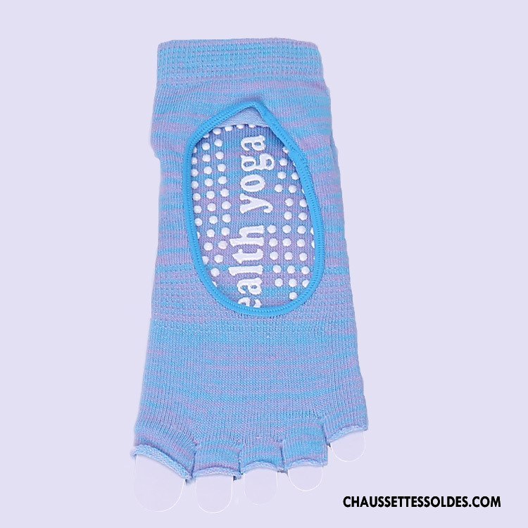 Chaussettes De Yoga Femme Antidérapant Rétro Cinq Doigts Coton Bio Bicolore Dame Bleu