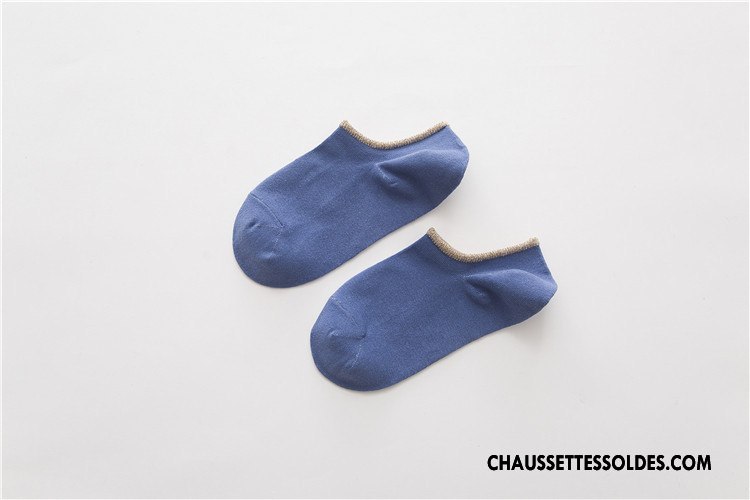 Chaussettes Invisibles Homme Coton Chaussette Courte Printemps Le Nouveau Été Bleu Marin Couleurs De Bonbons Pure