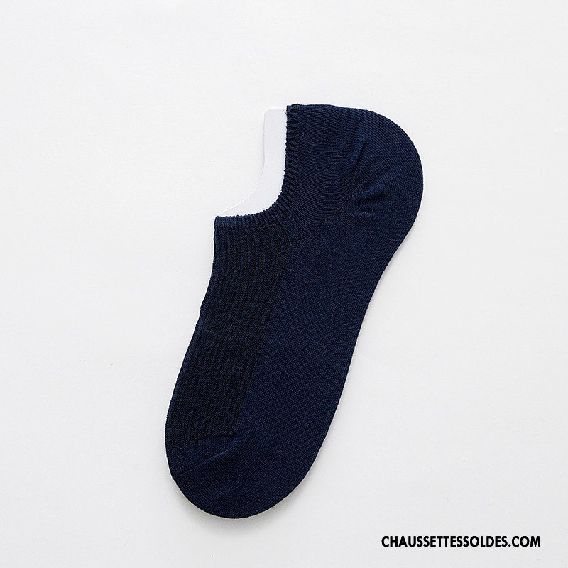 Chaussettes Invisibles Homme Printemps 100% Coton Été Antidérapant Silicone Le Nouveau Bleu Marin