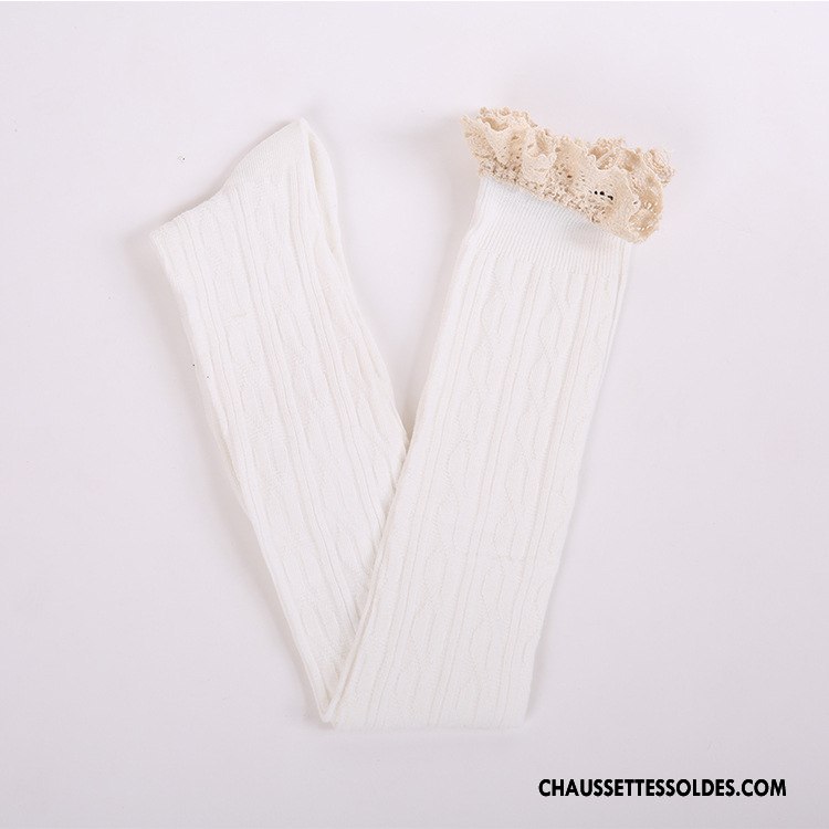 Chaussettes Longues Femme Chaussettes En Coton Dentelle 100% Coton Fleurs Hiver L'automne Blanc