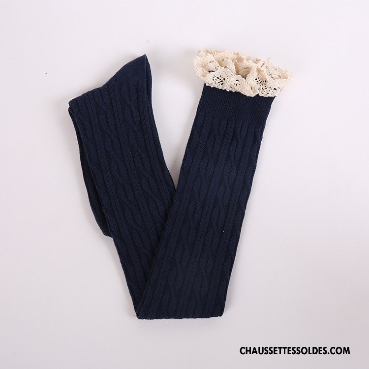 Chaussettes Longues Femme Chaussettes En Coton Dentelle 100% Coton Fleurs Hiver L'automne Blanc