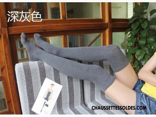 Chaussettes Longues Femme Coton Bio Vent D'université L'automne Haute Mince Hiver Pure Noir