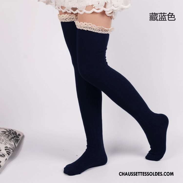 Chaussettes Longues Femme L'automne Élève 100% Coton Haute Le Nouveau Long Stock Bleu
