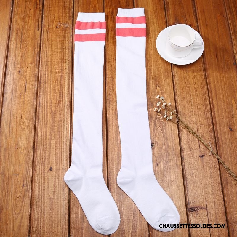 Chaussettes Longues Femme Élève Vent D'université Haute Base-ball Rayé Blanc