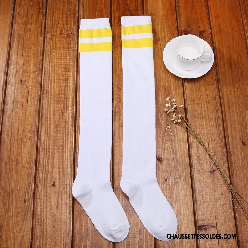 Chaussettes Longues Femme Élève Vent D'université Haute Base-ball Rayé Blanc