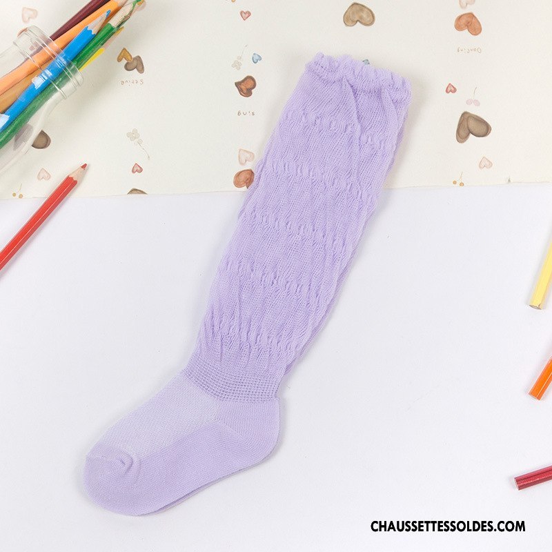 Chaussettes Longues Fille 100% Coton Enfant Bébé Engrener Haute Légère Violet