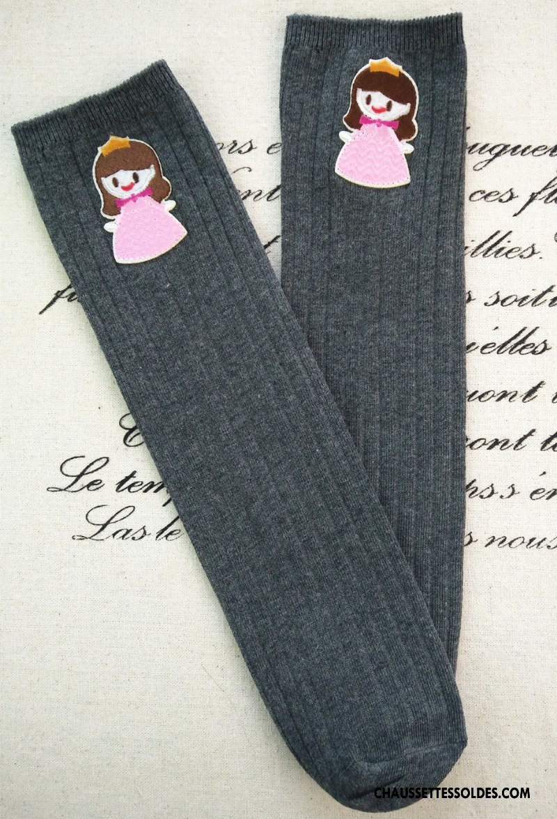 Chaussettes Longues Fille 100% Coton Long Stock Haute Brodé Le Nouveau Femme Rose