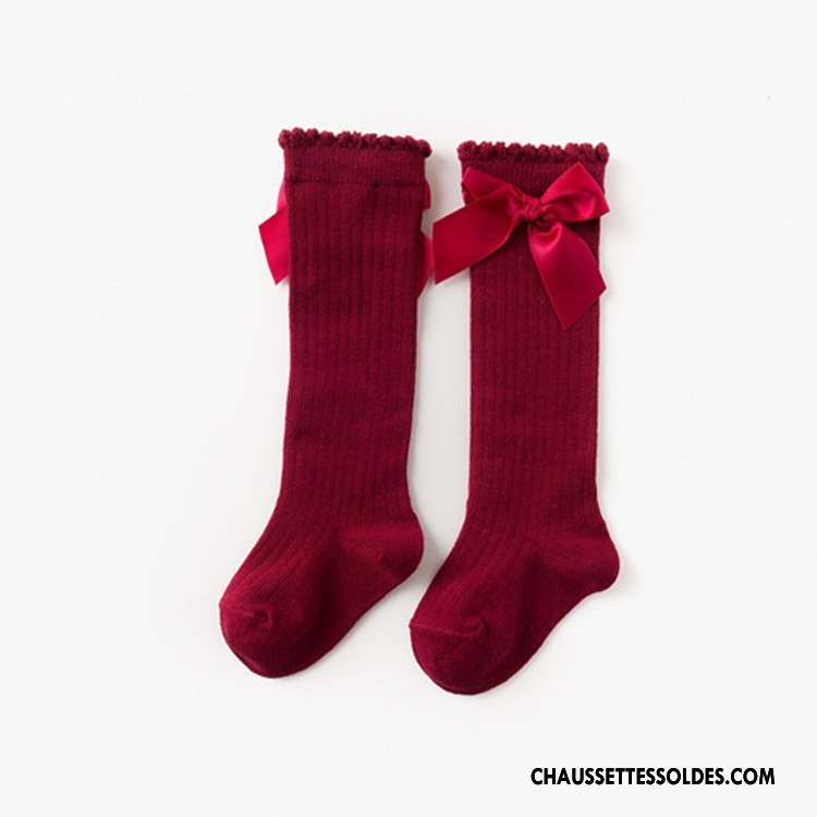 Chaussettes Longues Fille Légère Papillon Chaussette Longue Engrener Respirant Bébé Bordeaux