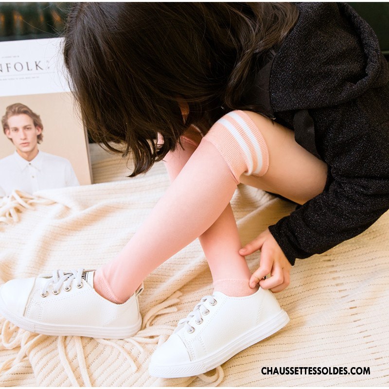 Chaussettes Longues Fille Milieu Printemps Mouvement Rayé Yarn Net Enfant Blanc