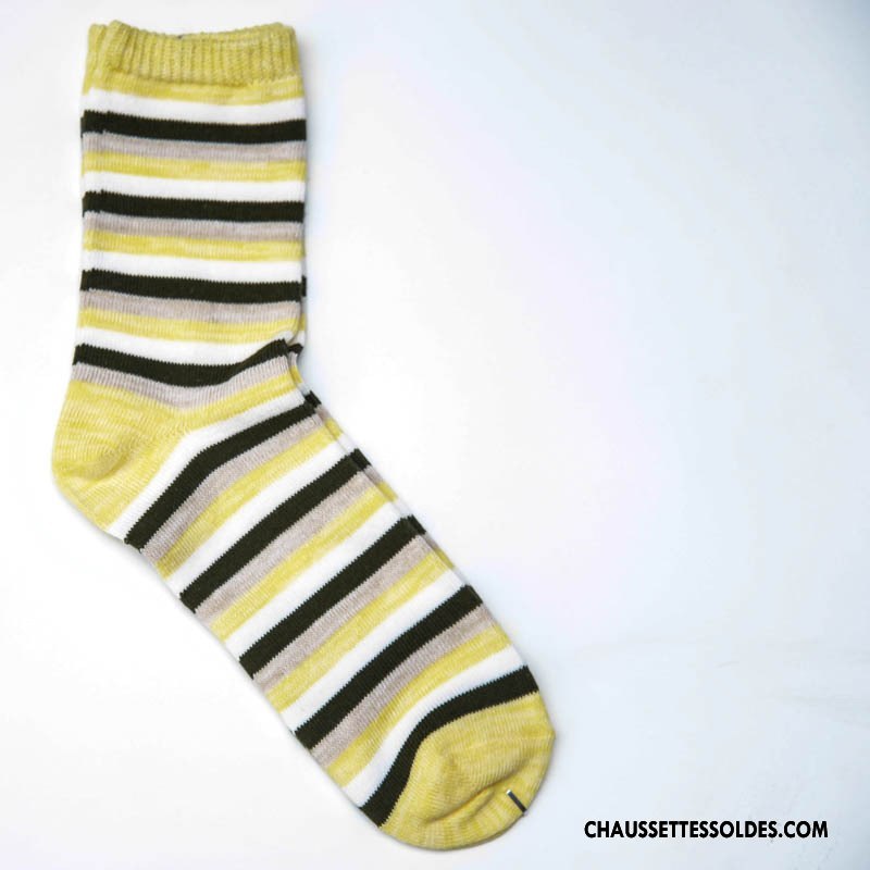 Chaussettes Mi Hautes Homme Matelassé Rétro Style National 100% Coton Tendance Le Nouveau Jaune