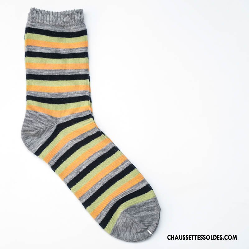 Chaussettes Mi Hautes Homme Matelassé Rétro Style National 100% Coton Tendance Le Nouveau Jaune