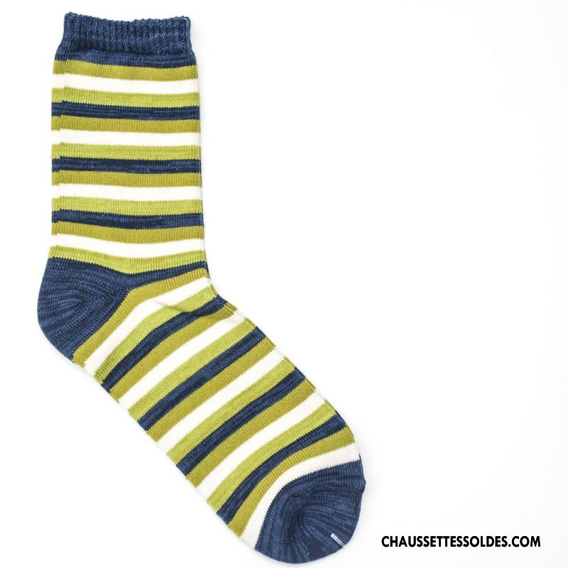 Chaussettes Mi Hautes Homme Matelassé Rétro Style National 100% Coton Tendance Le Nouveau Jaune