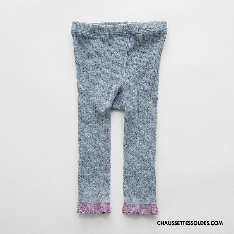 Collant Fille Chaussette Enfant 100% Coton Bébé Dentelle Collant Panty Bleu