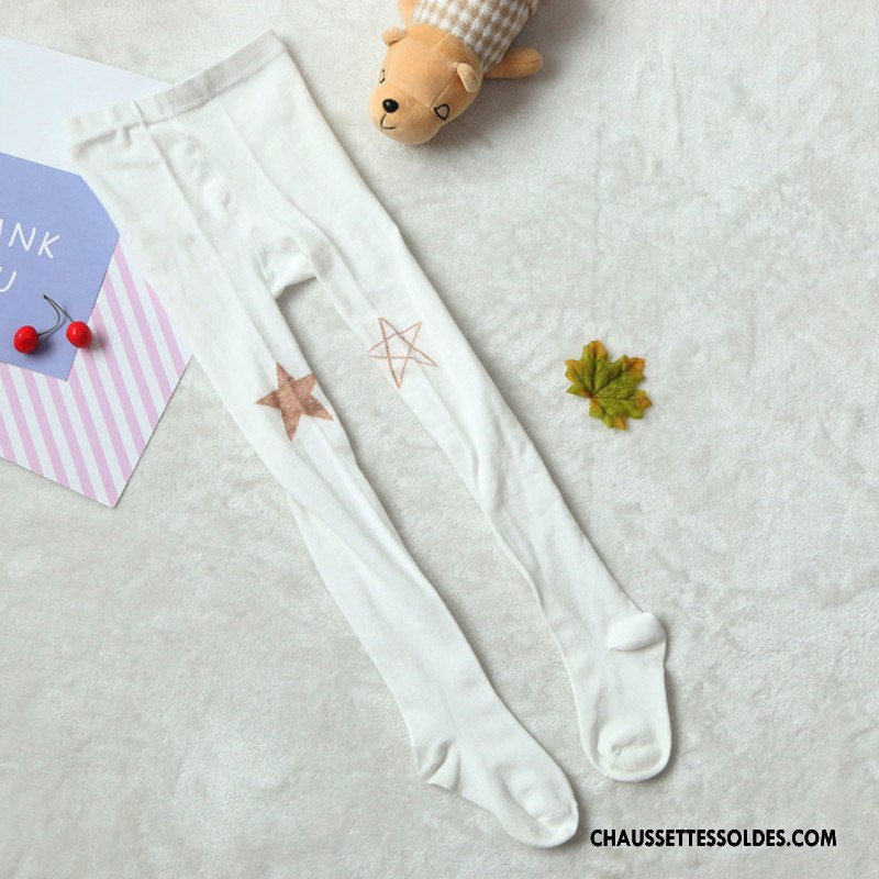 Collant Fille Guêtres Leggings Enfant Petit Collant Panty Étoile Milieu Blanc