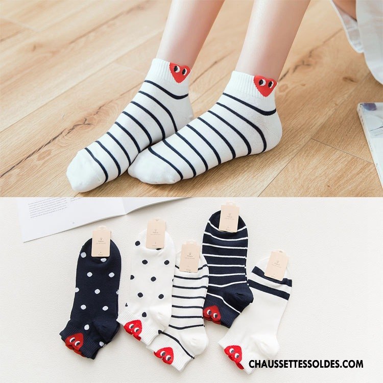 Chaussettes Courtes Femme Printemps 100% Coton Mode Chaussette Courte Doux Tendance Blanc