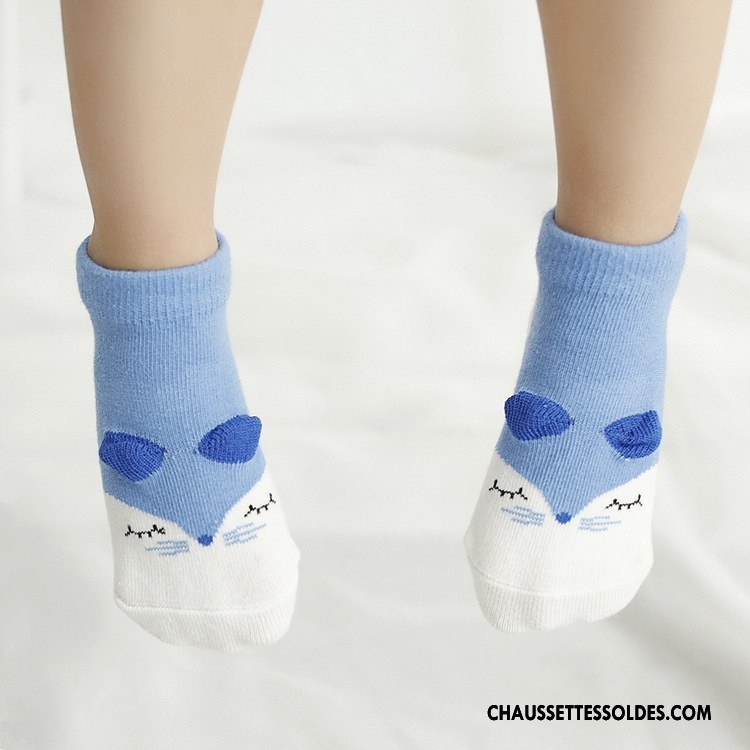 Chaussettes Courtes Fille Dimensionnel Dessin Animé Antidérapant Enfant Gros 100% Coton Bleu