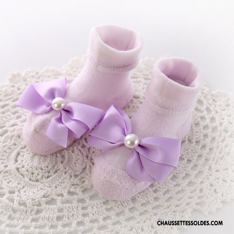 Chaussettes Courtes Fille Princesse Printemps Perle Papillon Enfant L'automne Violet