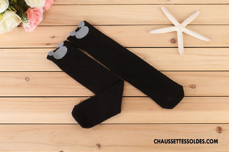 Chaussettes Longues Fille Dimensionnel Chaussettes En Coton Enfant Printemps Long Stock Milieu Noir