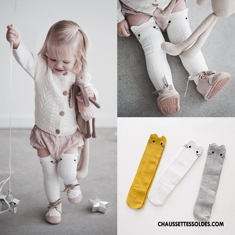 Chaussettes Longues Fille Enfant 100% Coton Hiver L'automne Lapin Dimensionnel Blanc