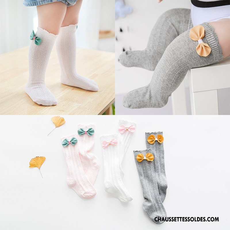 Chaussettes Longues Fille Papillon 100% Coton Engrener Gros Enfant Bébé Gris