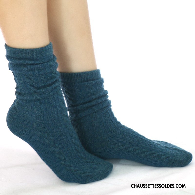 Chaussettes Mi Hautes Femme Dame Le Nouveau Fleurs Hiver L'automne La Laine Pure Bleu