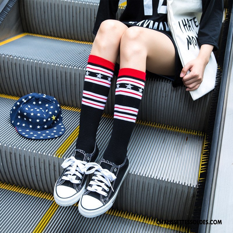 Chaussettes Mi Hautes Femme Petit Rayé Dame Étoile Hiver L'automne Noir