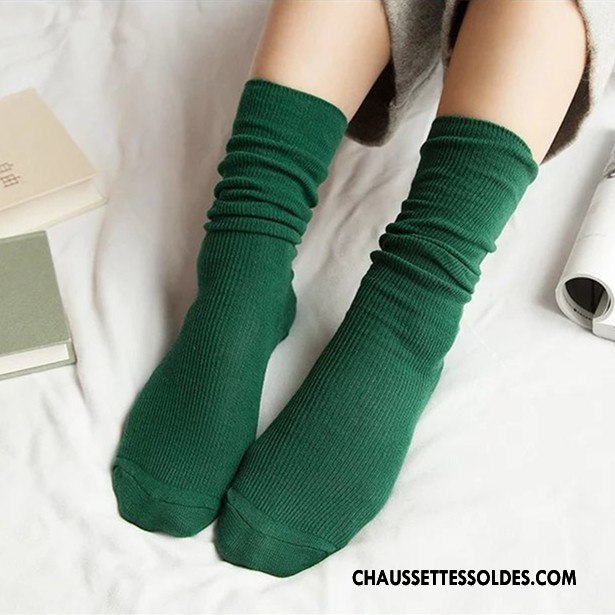 Chaussettes Mi Hautes Femme Style Chaud Rétro Hiver Milieu Le Nouveau Chaussettes En Coton Pure Vert