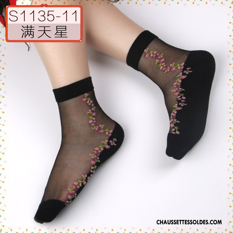 Bas Bas De Soie Femme Ajouter Du Coton Anti-off Chaussette Chaussette De Noël Cristal Doux Noir