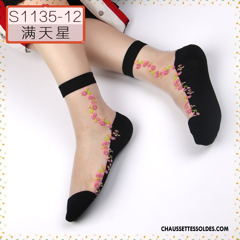 Bas Bas De Soie Femme Ajouter Du Coton Anti-off Chaussette Chaussette De Noël Cristal Doux Noir