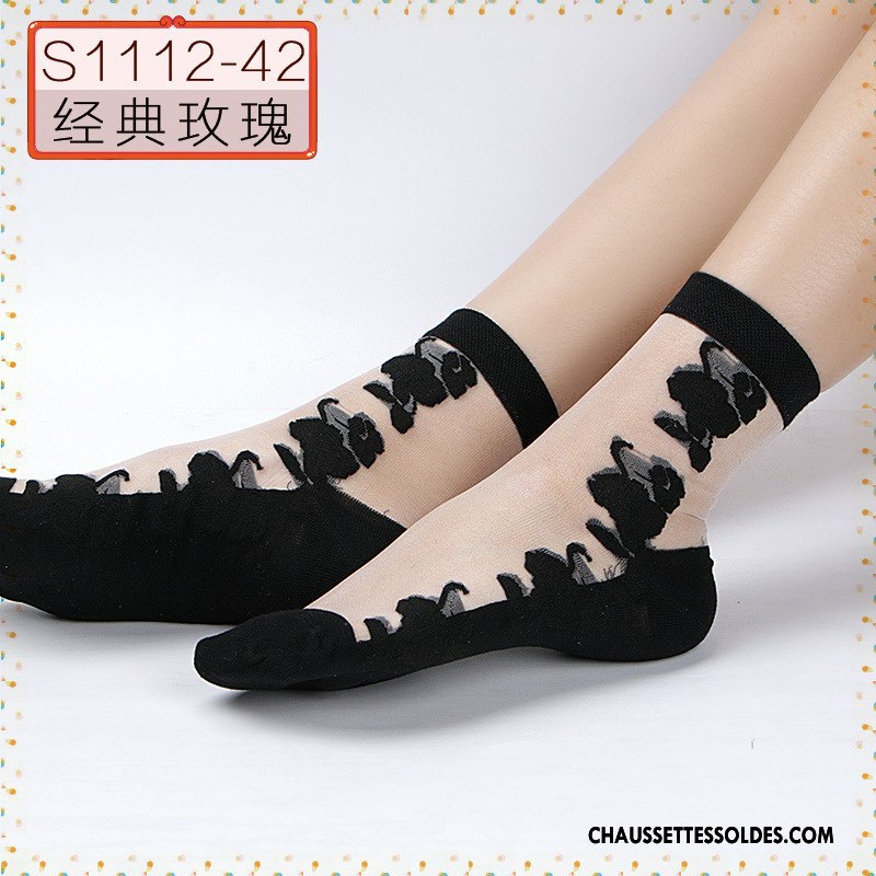 Bas Bas De Soie Femme Ajouter Du Coton Anti-off Chaussette Chaussette De Noël Cristal Doux Noir
