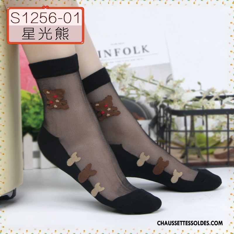 Bas Bas De Soie Femme Ajouter Du Coton Anti-off Chaussette Chaussette De Noël Cristal Doux Noir