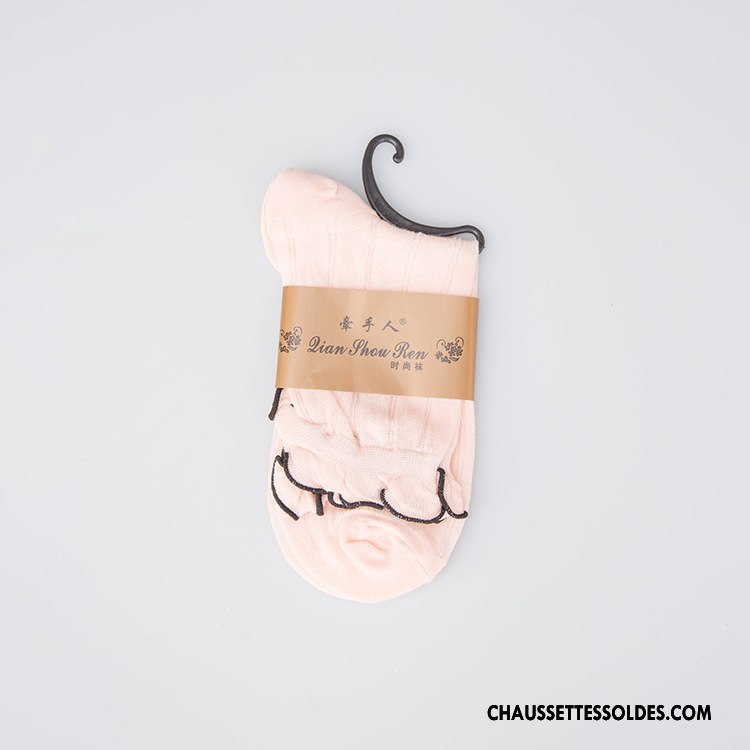 Bas Bas De Soie Femme Chaussette 100% Coton Absorber La Sueur Bois Chaussette Courte Dentelle Couleurs De Bonbons Rose