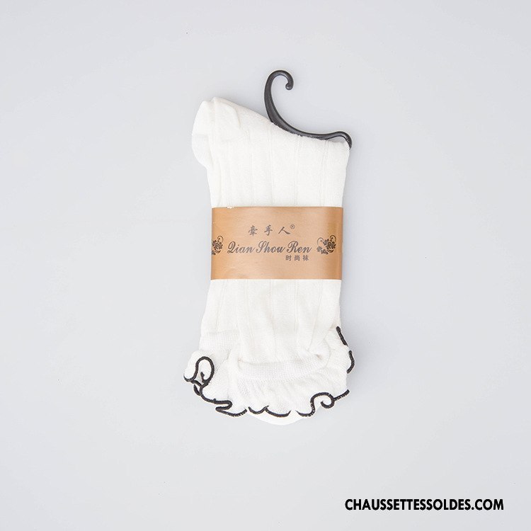 Bas Bas De Soie Femme Chaussette 100% Coton Absorber La Sueur Bois Chaussette Courte Dentelle Couleurs De Bonbons Rose