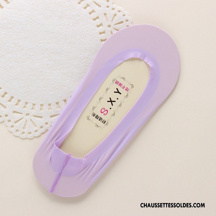 Bas Bas De Soie Femme Chaussette Basse Coupée Anti-off Invisible Soie De Glace Une Pièce Antidérapant Violet Clair