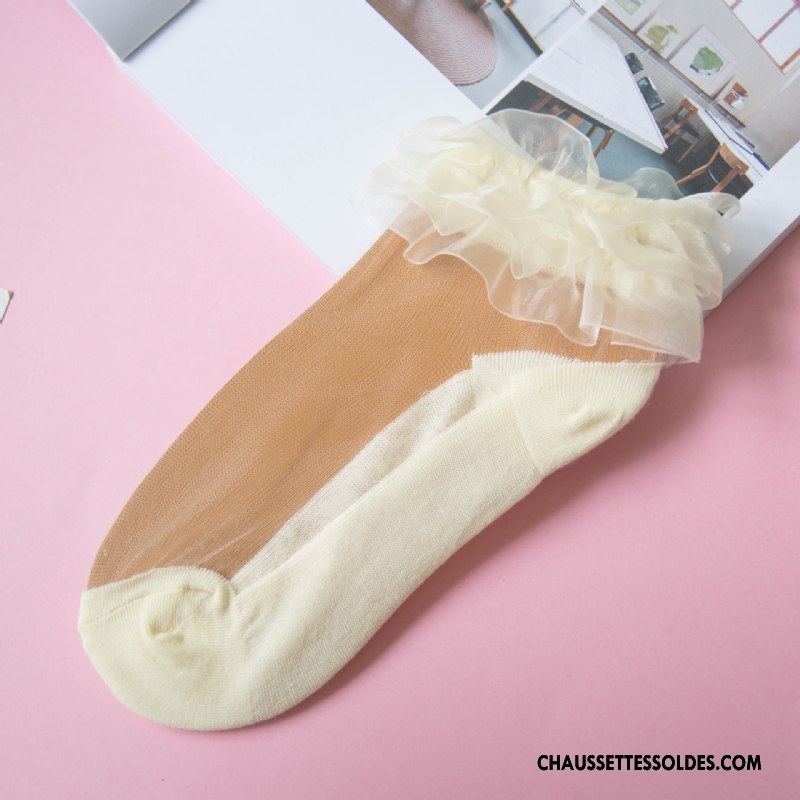 Bas Bas De Soie Femme Chaussette Basse Coupée Courte Chaussette De Noël Dentelle Légère Été Jaune