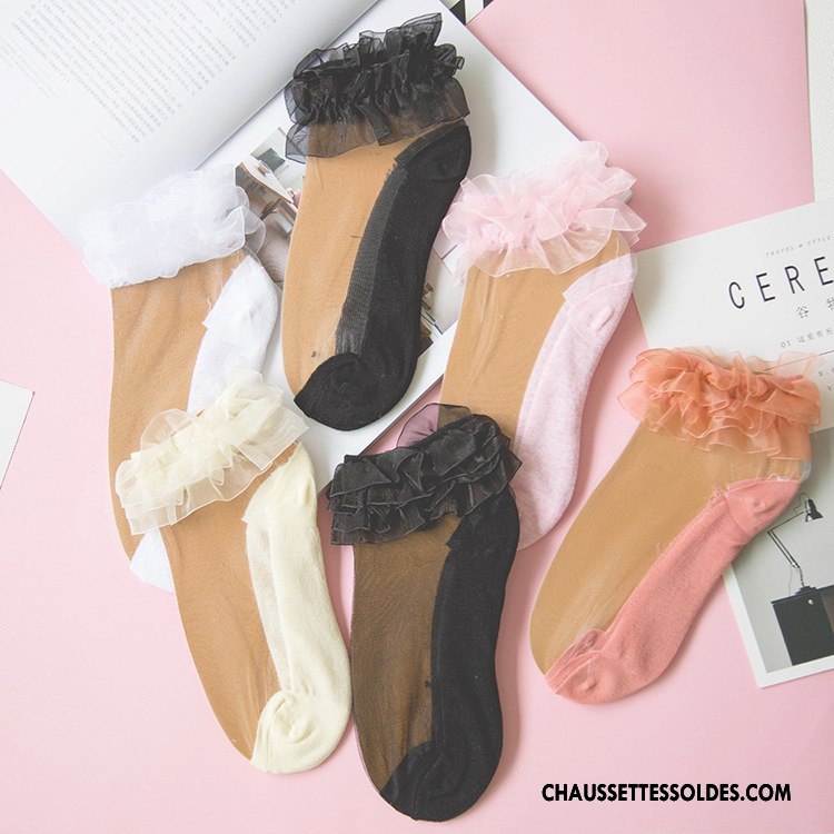 Bas Bas De Soie Femme Chaussette Basse Coupée Courte Chaussette De Noël Dentelle Légère Été Jaune