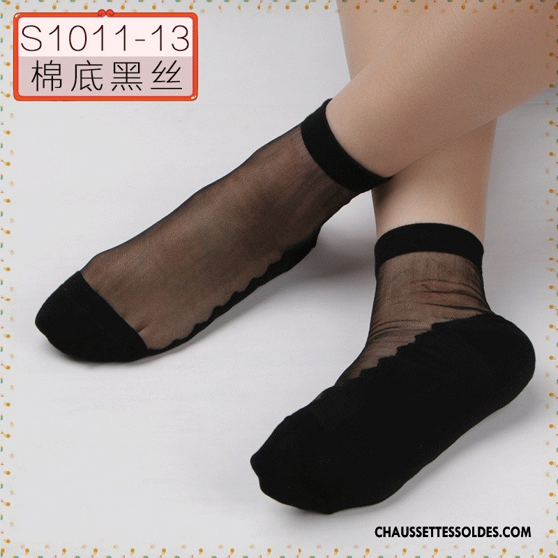 Bas Bas De Soie Femme Chaussette Basse Coupée Invisible Cristal Soie De Glace Été Courte Noir