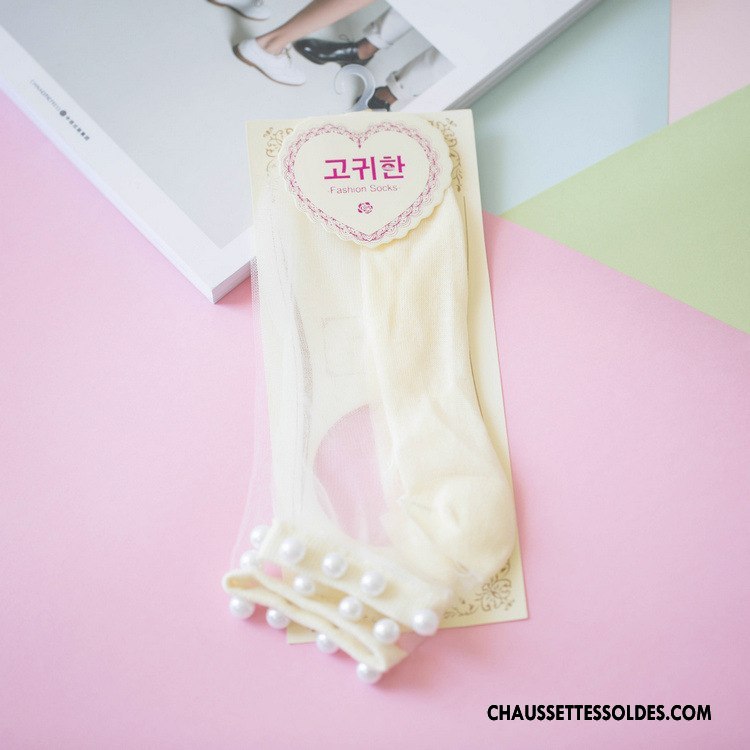 Bas Bas De Soie Femme Chaussette Chaussette De Noël Dame Nouvelles Arrivées Perle Chaussette Courte Jaune