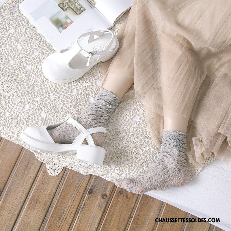 Bas Bas De Soie Femme Chaussette Courte Princesse Creux Guipure Printemps Légère Art Blanc