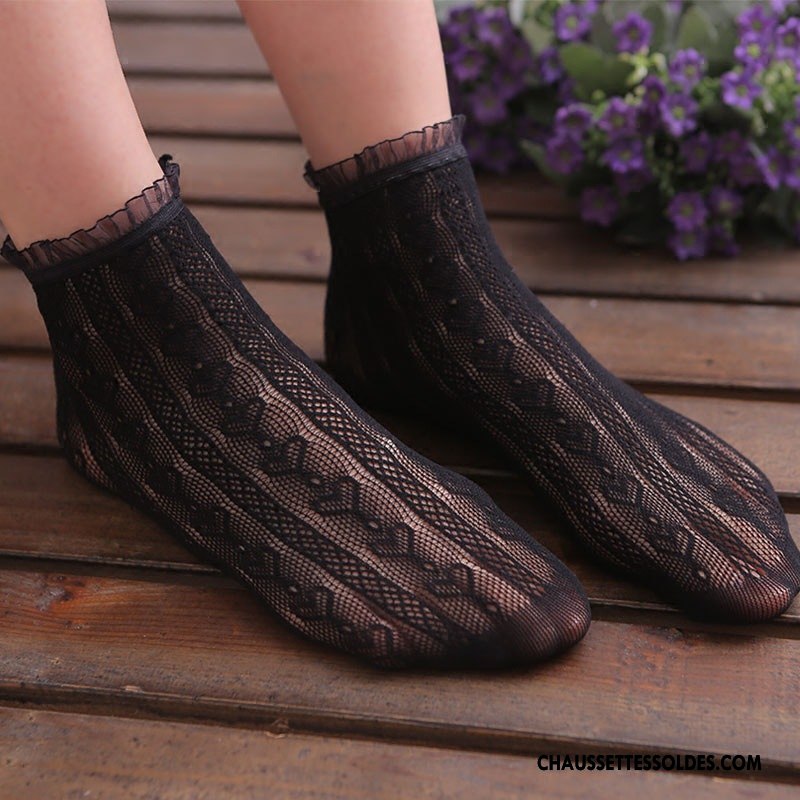 Bas Bas De Soie Femme Chaussette Courte Princesse Dame Dentelle Fleurs Légère Rouge