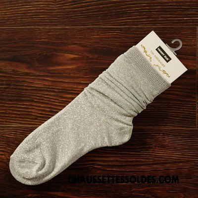 Bas Bas De Soie Femme Chaussette Courte Tendance Été Dame Hautes Mince Or Argent
