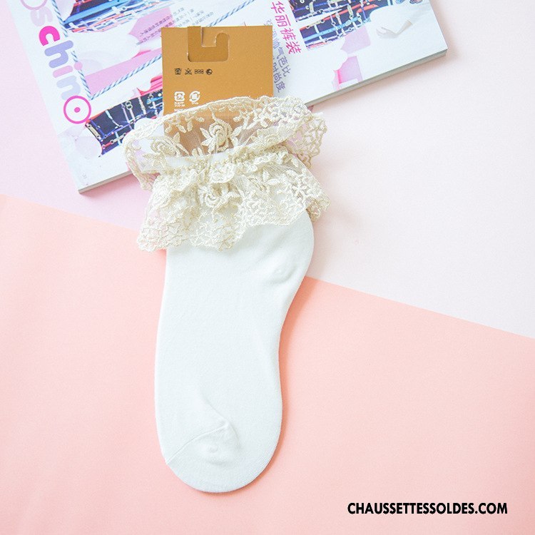 Bas Bas De Soie Femme Chaussette Dame Milieu Chaussette De Noël Dentelle L'automne Blanc Or