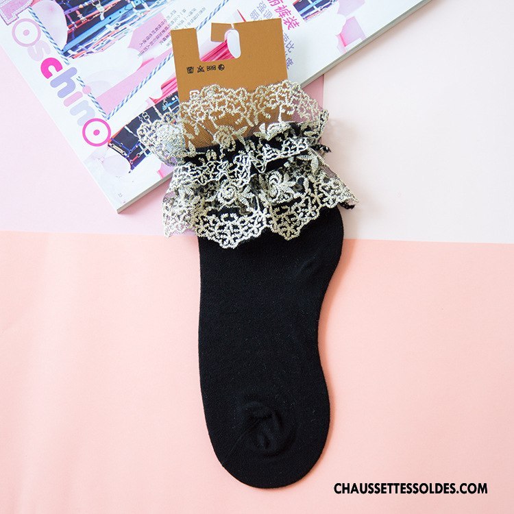 Bas Bas De Soie Femme Chaussette Dame Milieu Chaussette De Noël Dentelle L'automne Blanc Or