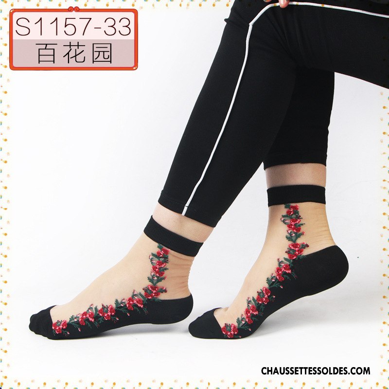 Bas Bas De Soie Femme Chaussette De Noël Cristal Antidérapant Milieu Ajouter Du Coton Anti-off Noir