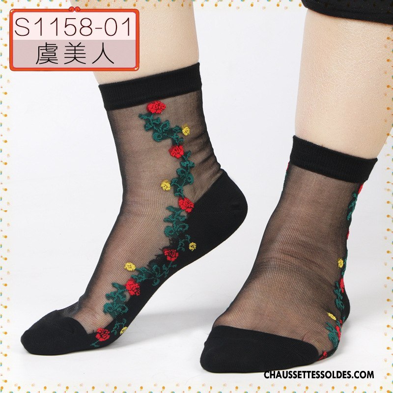 Bas Bas De Soie Femme Chaussette De Noël Cristal Antidérapant Milieu Ajouter Du Coton Anti-off Noir