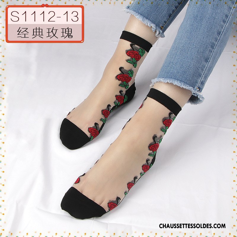 Bas Bas De Soie Femme Chaussette De Noël Cristal Antidérapant Milieu Ajouter Du Coton Anti-off Noir