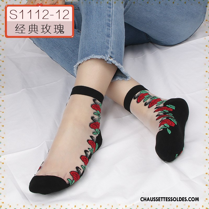 Bas Bas De Soie Femme Chaussette De Noël Cristal Antidérapant Milieu Ajouter Du Coton Anti-off Noir