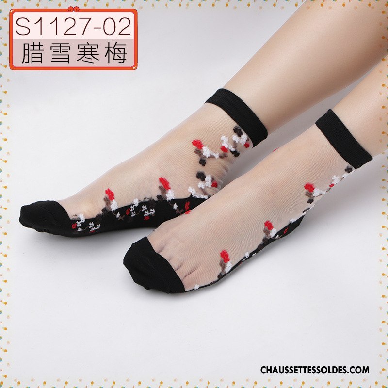 Bas Bas De Soie Femme Chaussette De Noël Toutes Les Saisons Ajouter Du Coton Antidérapant Anti-off Fleurs Violet