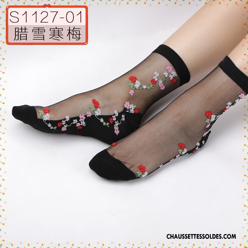 Bas Bas De Soie Femme Chaussette De Noël Toutes Les Saisons Ajouter Du Coton Antidérapant Anti-off Fleurs Violet